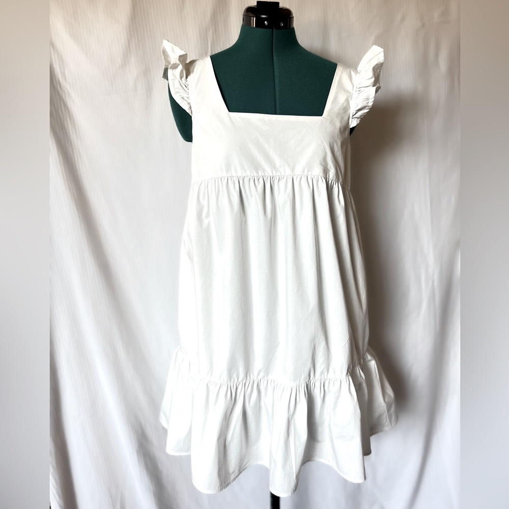 Compania Fantastica White Mini Tiered Poplin Dress with Pockets Size M - Picture 5 of 12
